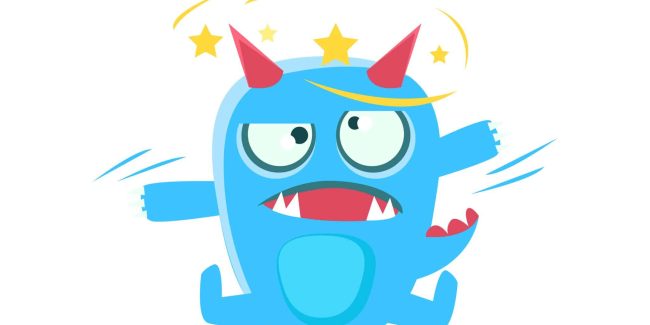 Blue Monster With Horns And Spiky Tail Stars Before Eyes